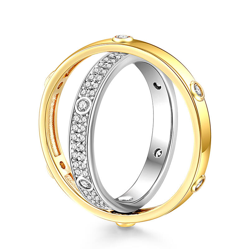 Jeulia Anillo de Plata Esterlina Giratoria de Corte Redondo de Dos Tonos para Mujeres