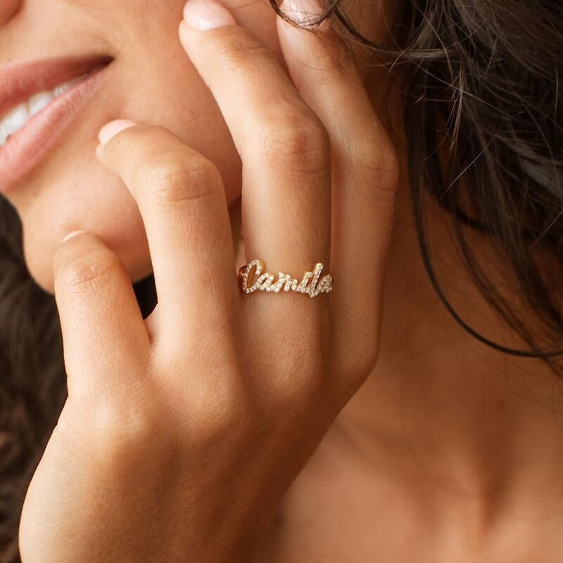 Anillo Personalizado con Nombre y Diamante Romántico Regalo para Novia