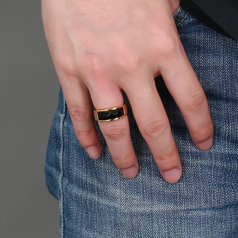 Jeulia High Polished Black Agate Stainless Steel Men's Band