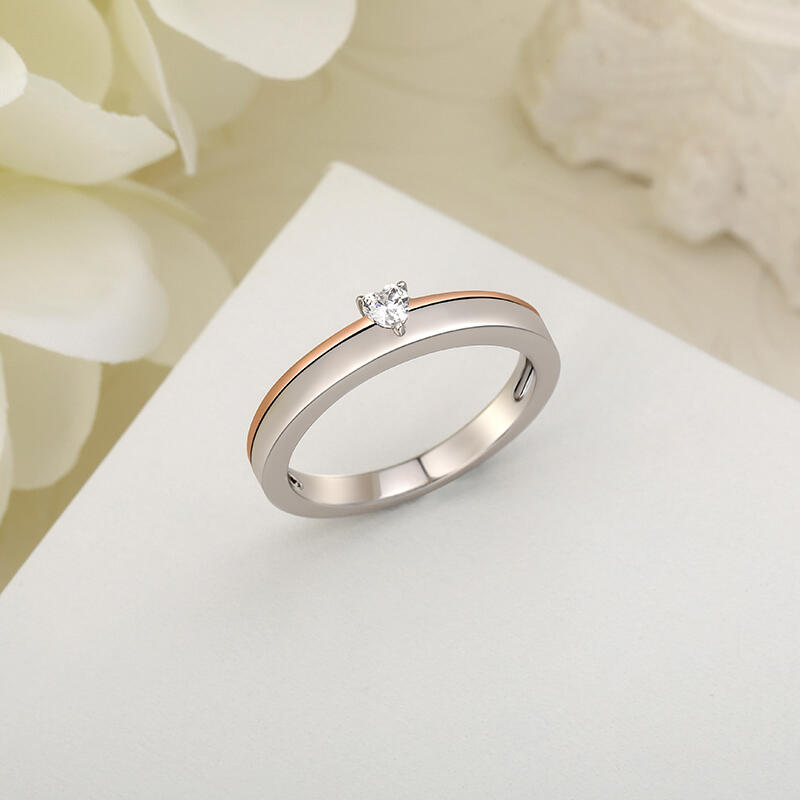 Jeulia Anillo de Boda para Mujer con Corazón Bicolor en Plata de Ley