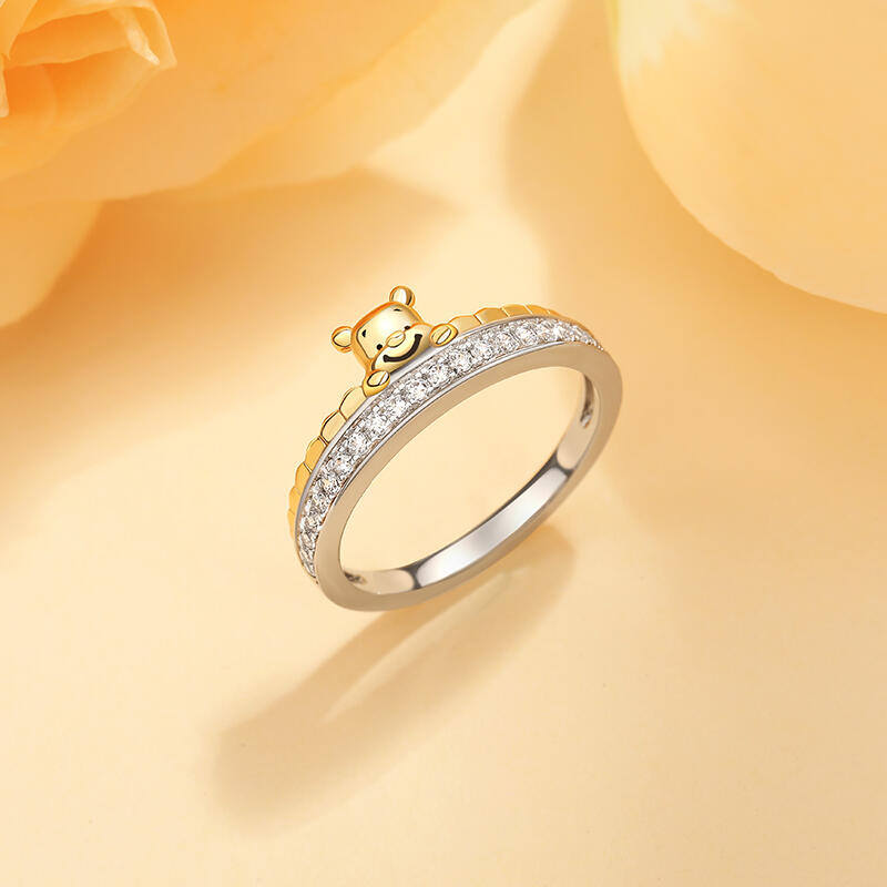 Jeulia "Bear in Honey" Two Tone Women's Wedding Band Sterling Silver