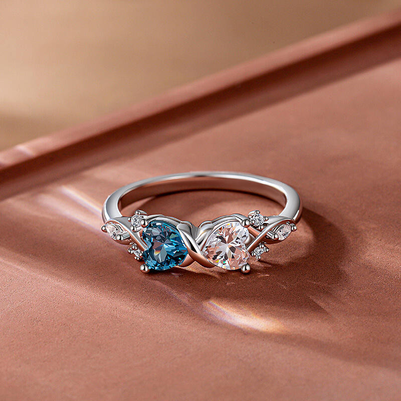 Jeulia Custom Twisted Infinity Heart Bow Ring with Birthstone