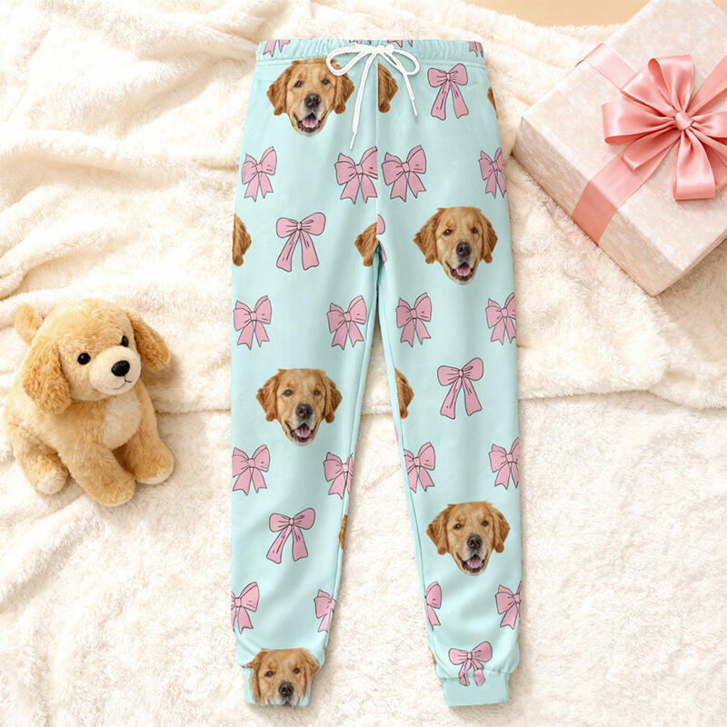Personalized Unisex Sweatpants Custom Pet Head Photo Bow Design Perfect Gift for Pet Lovers