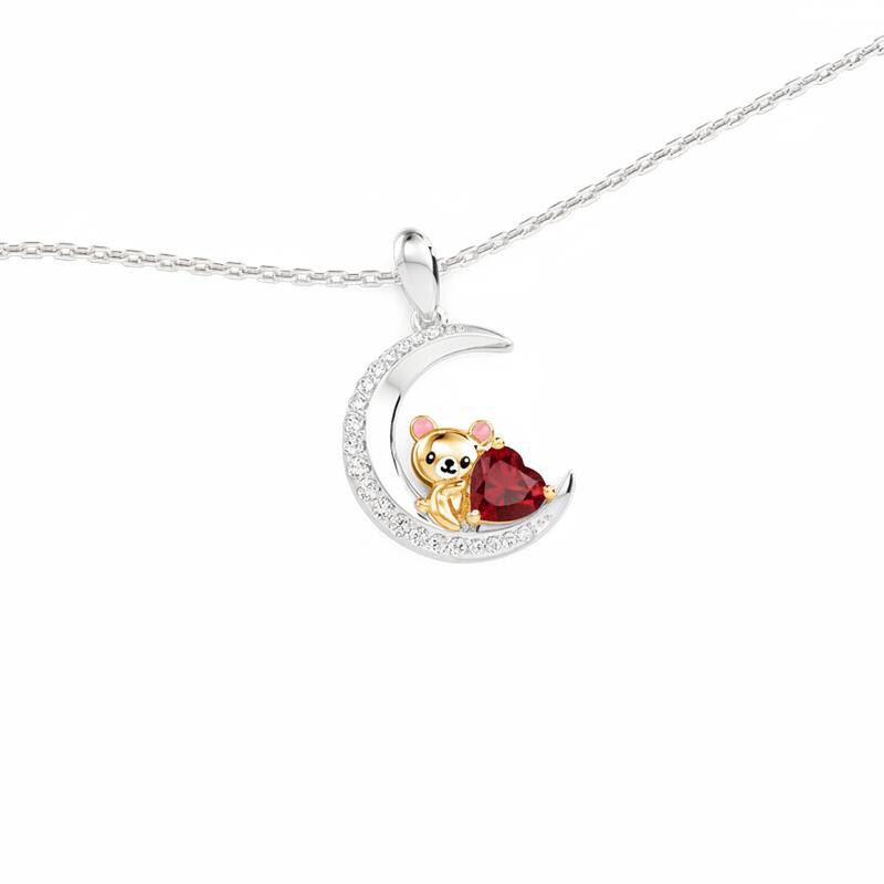 Jeulia Hug Me Custom Teddy Bear Moon Necklace With Birthstone