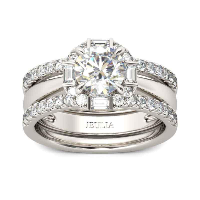 Jeulia Halo Round Cut Sterling Silver 3PC Ring Set