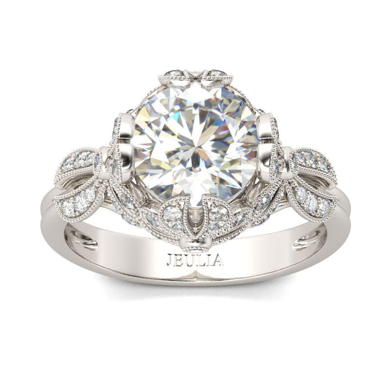 Jeulia Floral Round Cut Sterling Silver Ring