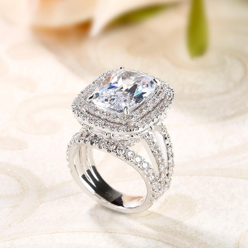 Jeulia Double Halo Cushion Cut Sterling Silver Ring