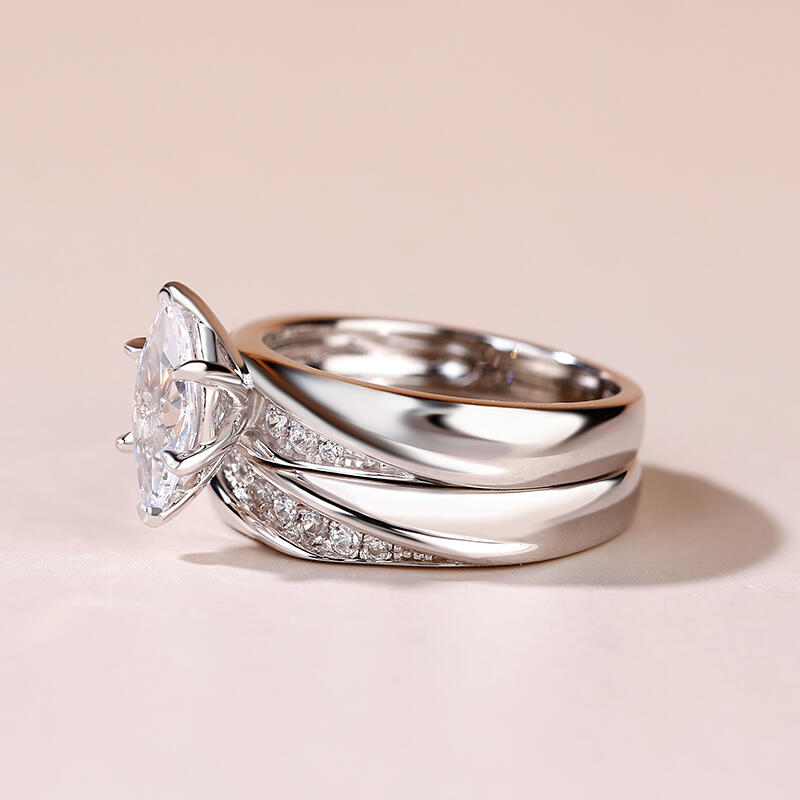 Jeulia Juego De Anillos Diagonal Corte Marquesa En Plata Esterlina