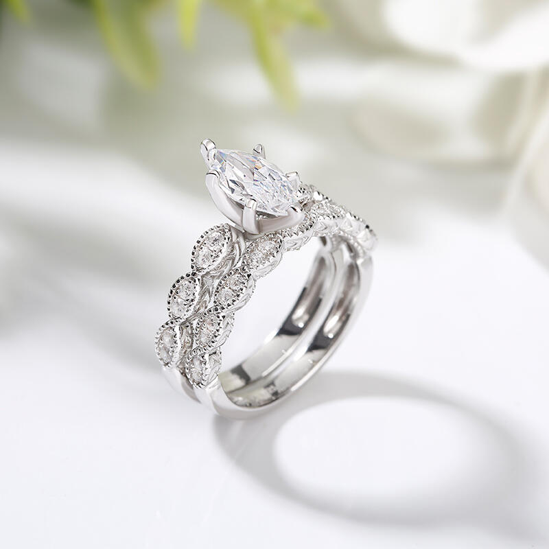 Klasyczny Zestaw Pierścionków Srebrnych z Szlifem Markisowym