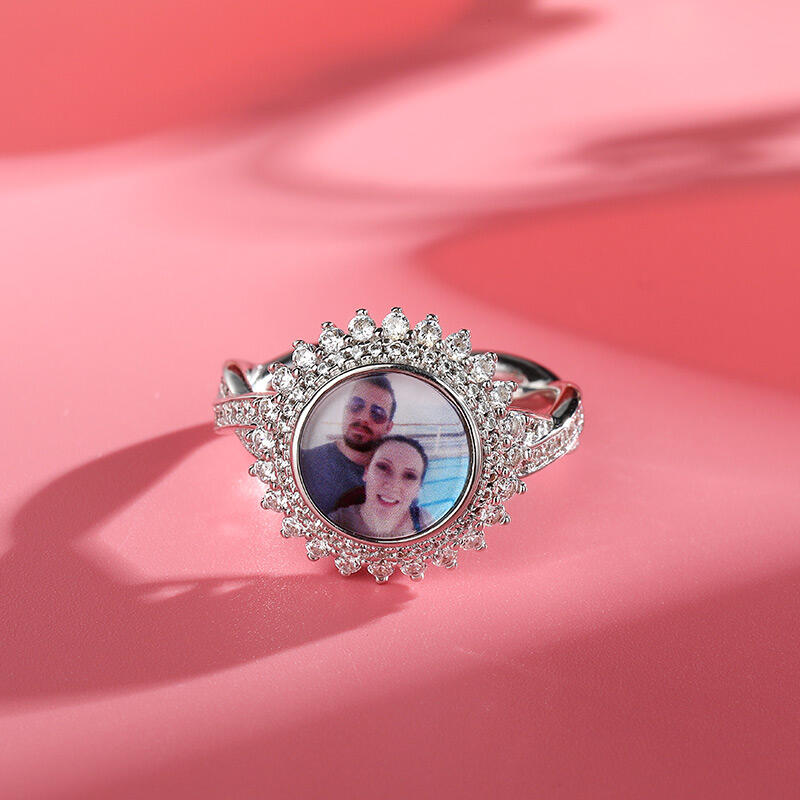 Jeulia "Timeless Romance" Sterling Silver Personalized Photo Ring