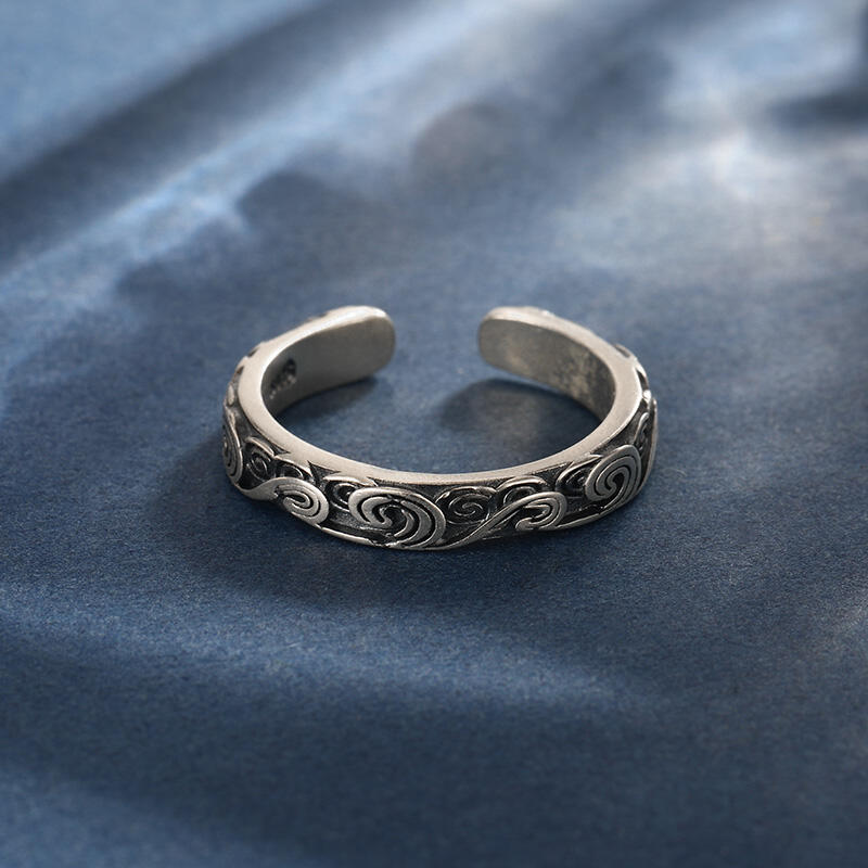 Jeulia Anillo de diseño abierto grabado con nubes de plata de ley para hombre