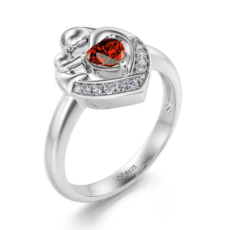 Jeulia "Warmest Protection" Mom & Baby Heart Shaped Sterling Silver Ring