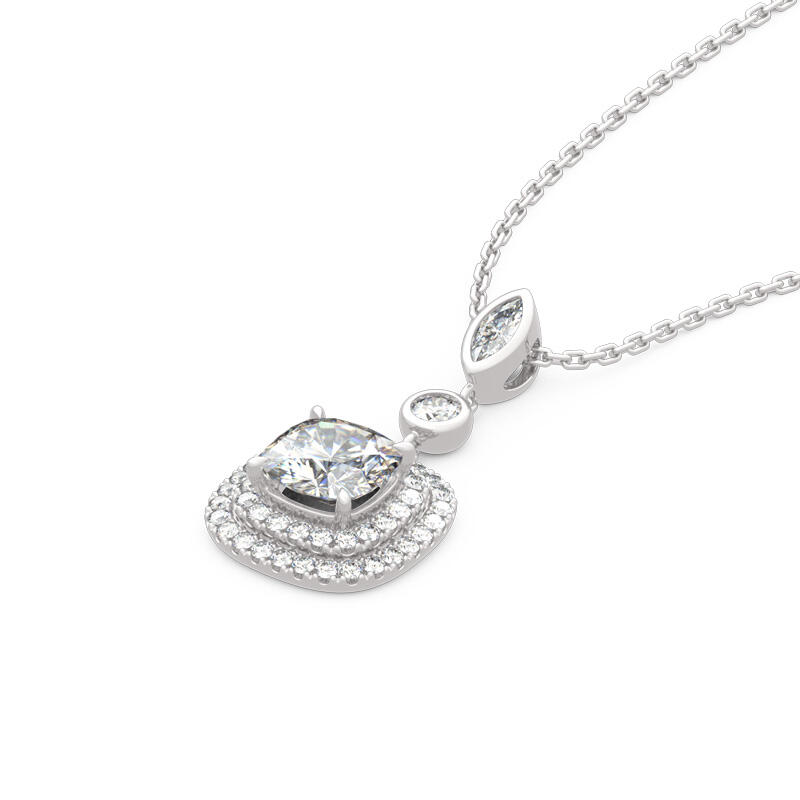 Jeulia Collar De Plata De Ley Con Doble Halo De Talla Cojín