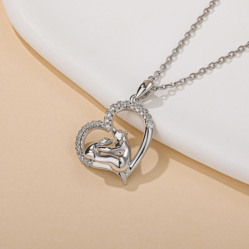 Jeulia Colar de prata esterlina mãe e bebê urso polar no colar de coração