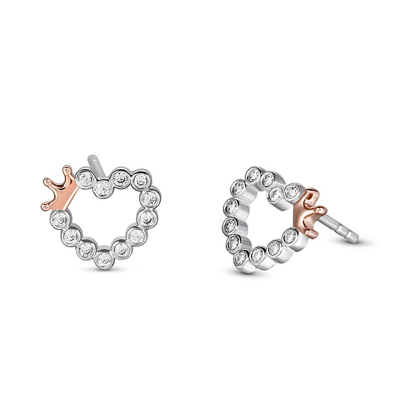 Jeulia Pendientes de niños en forma de corazón con corona de plata de ley