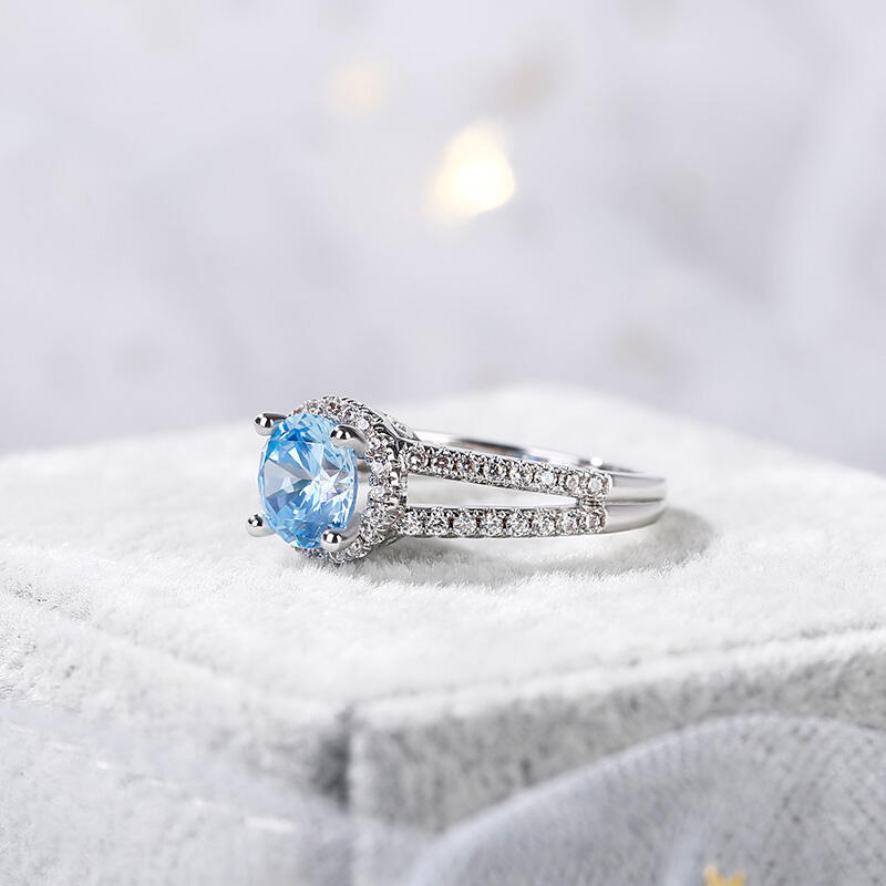 Jeulia Halo Round Cut Sterling Silver Ring