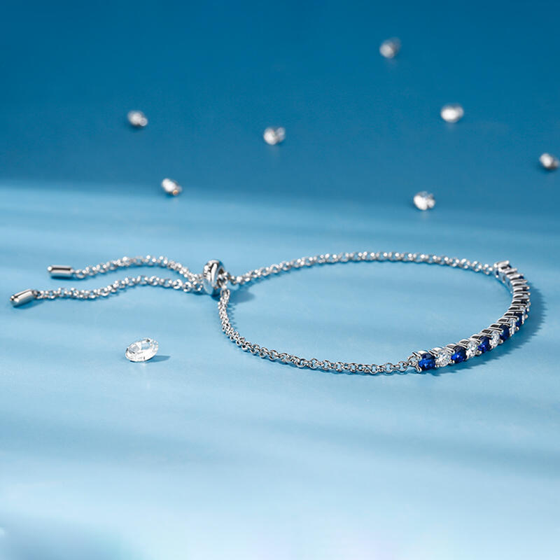 Jeulia Pulsera con corte reondo con bolo simple de plata de ley