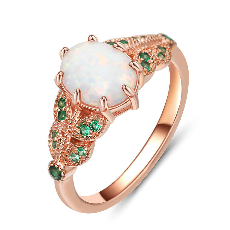 Jeulia "Art Deco" förlovningsring med vintageopal i sterlingsilver