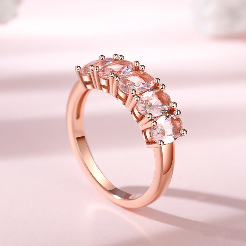 Jeulia Simple Oval Cut Synthetic Morganite Sterling Silver Women's Band