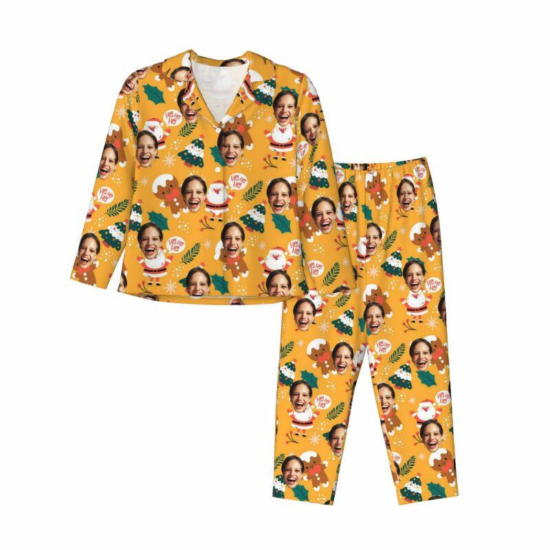 Pyjama personnalisé avec motif de bonhomme en pain d'épice et photo personnalisée, cadeau de Noël pour elle