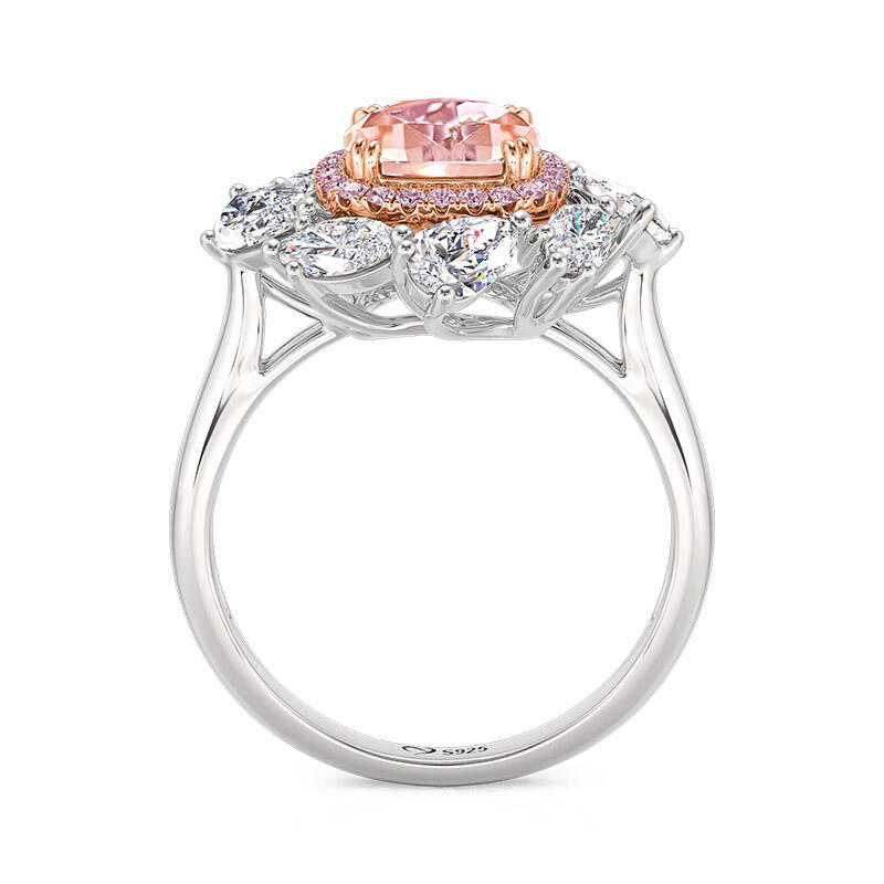 Jeulia Anillo de Cóctel Bicolor con Flor y Halo de Morganita en Plata de Ley