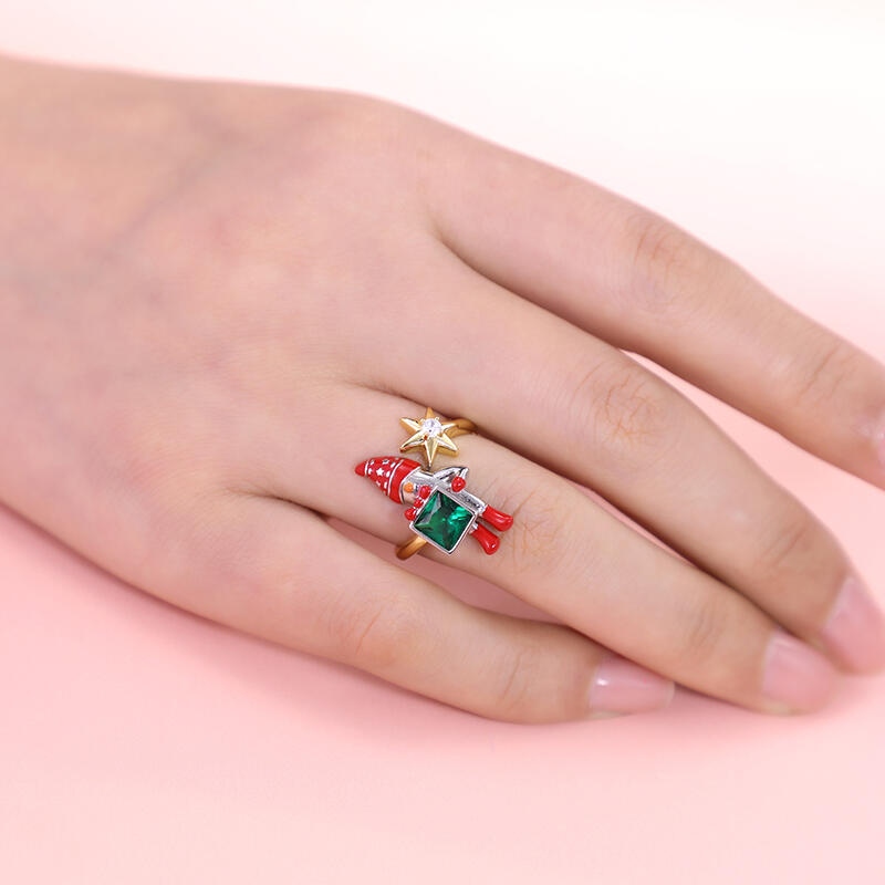 Jeulia Pierścionek Boże Narodzenie Śliczny Kreskówka Mikołaj Srebro próby 925