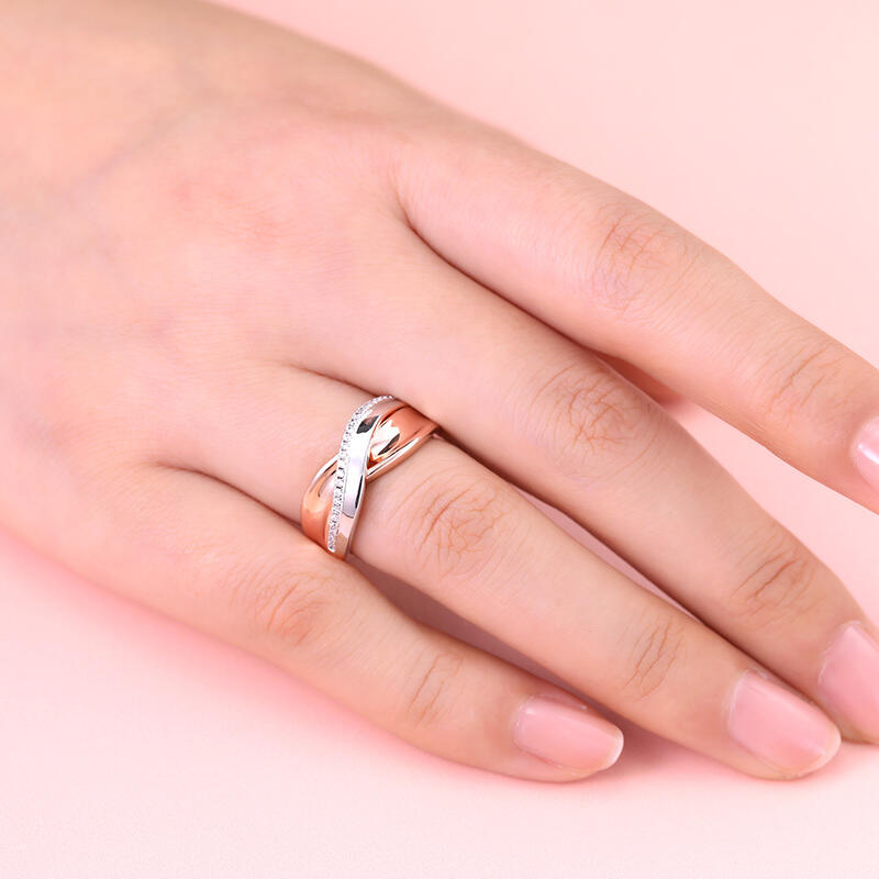 Jeulia "Mingle Moments" Two Tone Round Cut Sterling Silver Women's Band