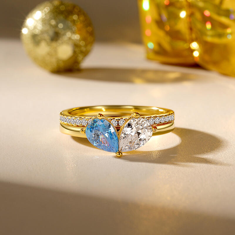 Jeulia Classic Custom Two Stone Heart Ring Set
