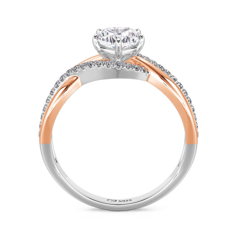 Jeulia Amore Anillo de Compromiso en Forma de Coraz贸n Bicolor con Detalle Trenzado