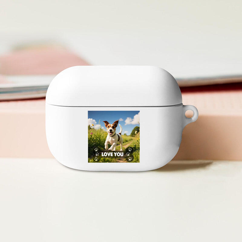 Personalized Picture Airpods Earphone Case with Custom Text And Paw Print Pattern Cute Gift for Pet Lover