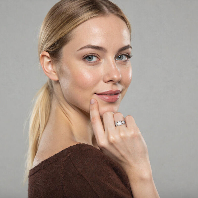 "Pure Love" Asscher Cut Three Stone Engagement Ring