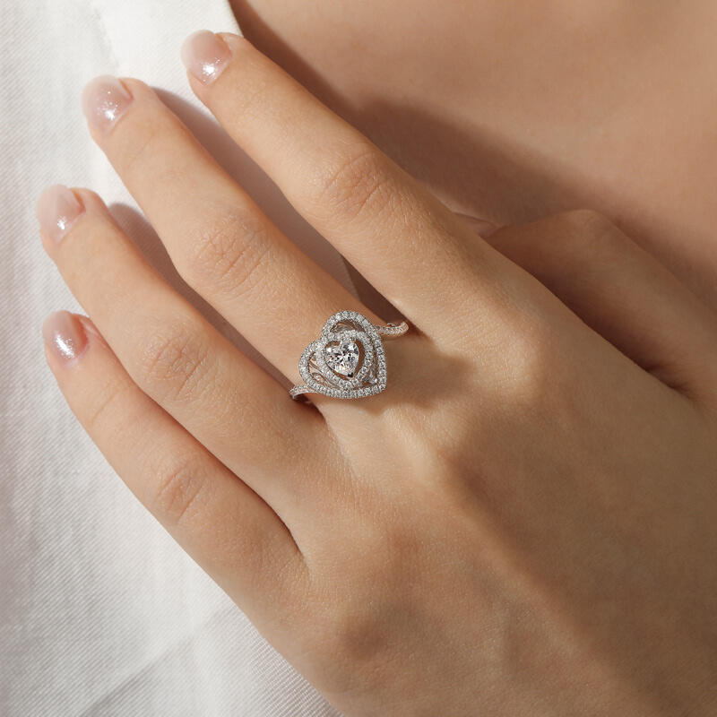 Jeulia Chic Double Halo Heart Engagement Ring