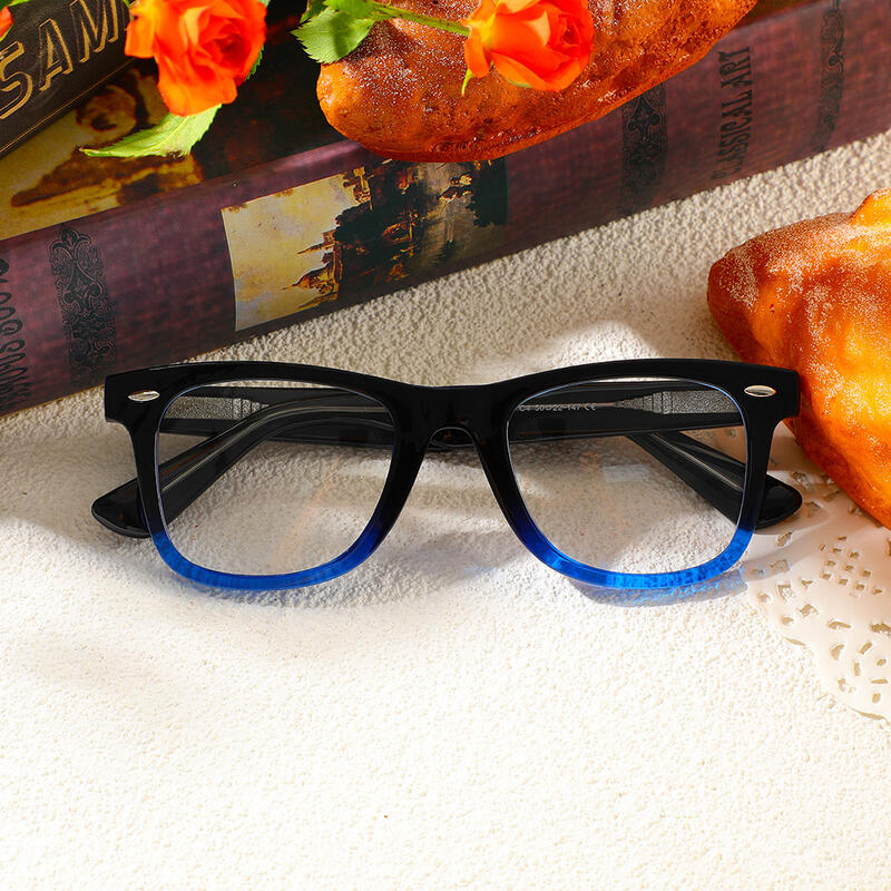 Simon Quadratische Schwarze Blaue Brille