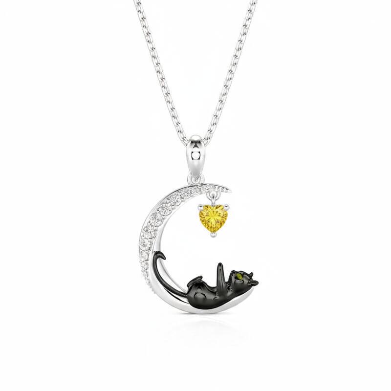 Jeulia Moon Huggers Custom Birthstone Cat Necklace