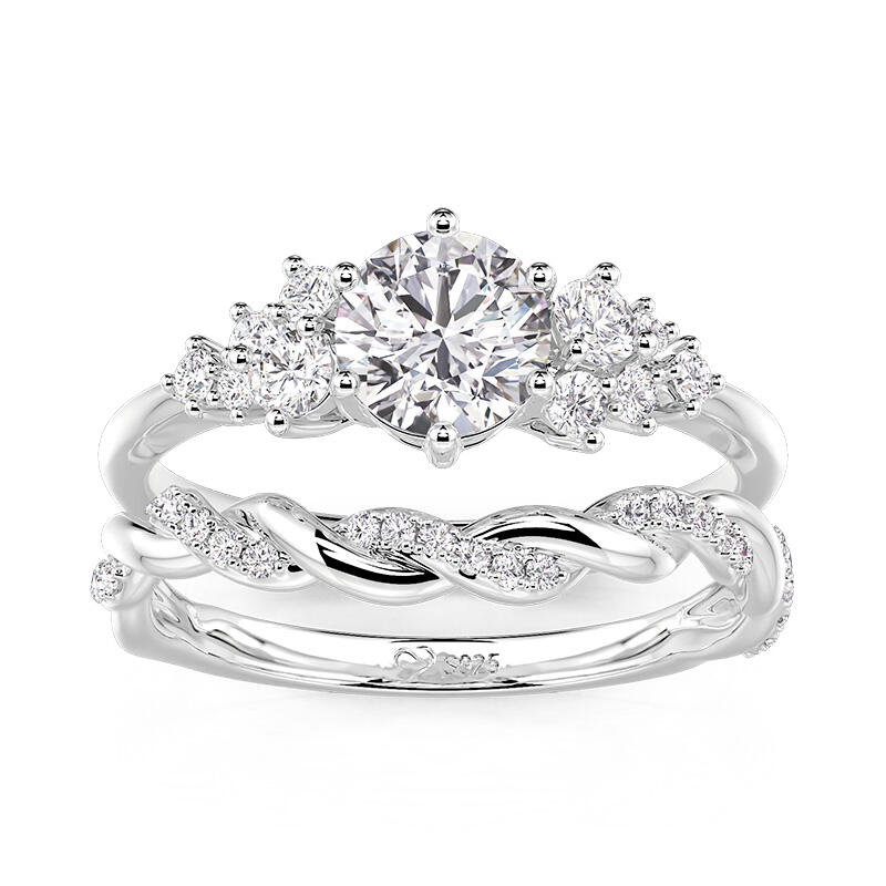 Jeulia Twisted Cluster Round Bridal Set 2PCS Sterling Silver