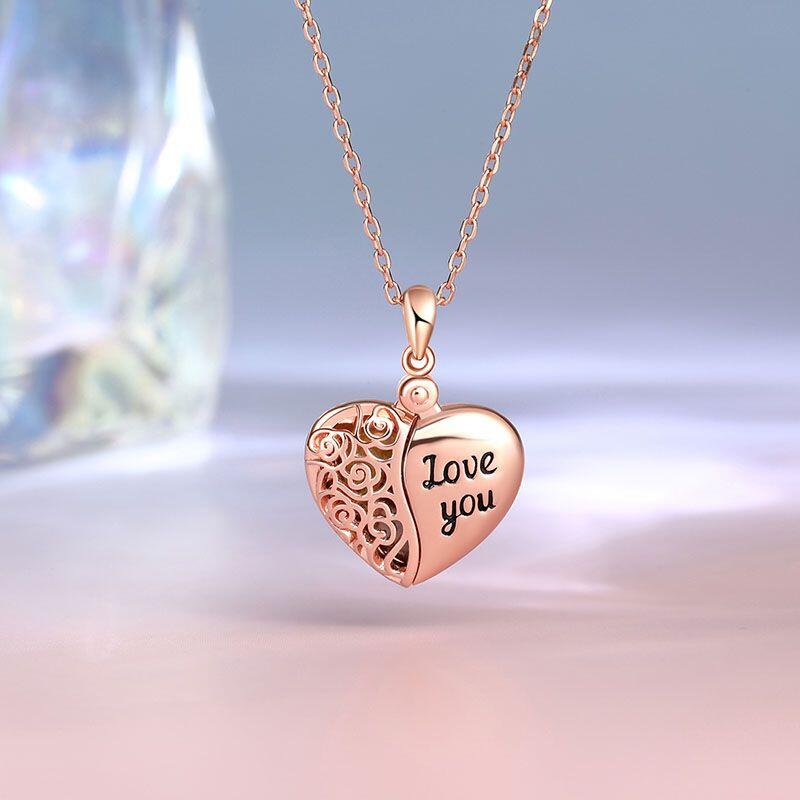 Jeulia "Love You" Vintage Locket Heart Personalized Sterling Silver Photo Necklace