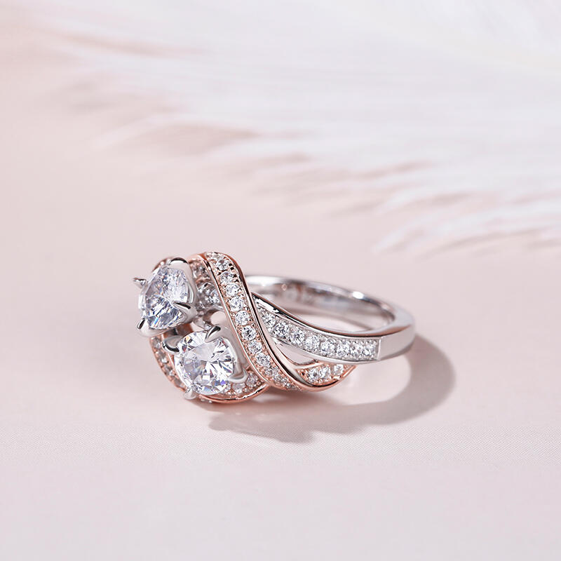 Jeulia Anillo Torcido De Plata De Ley Con Corte Redondo De Dos Piedras,