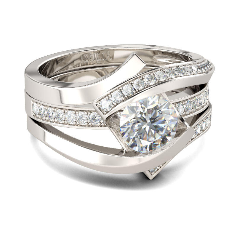 Jeulia Conjunto De Anillos De Rama De Talla Redonda En Plata De Ley