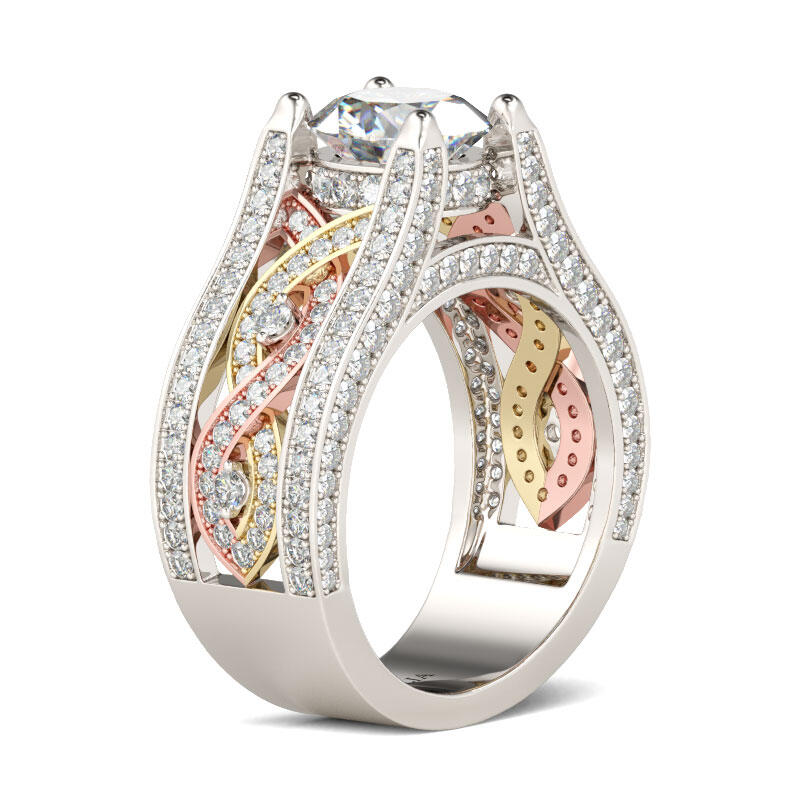 Jeulia Three Tone Round Cut Sterling Silver Ring