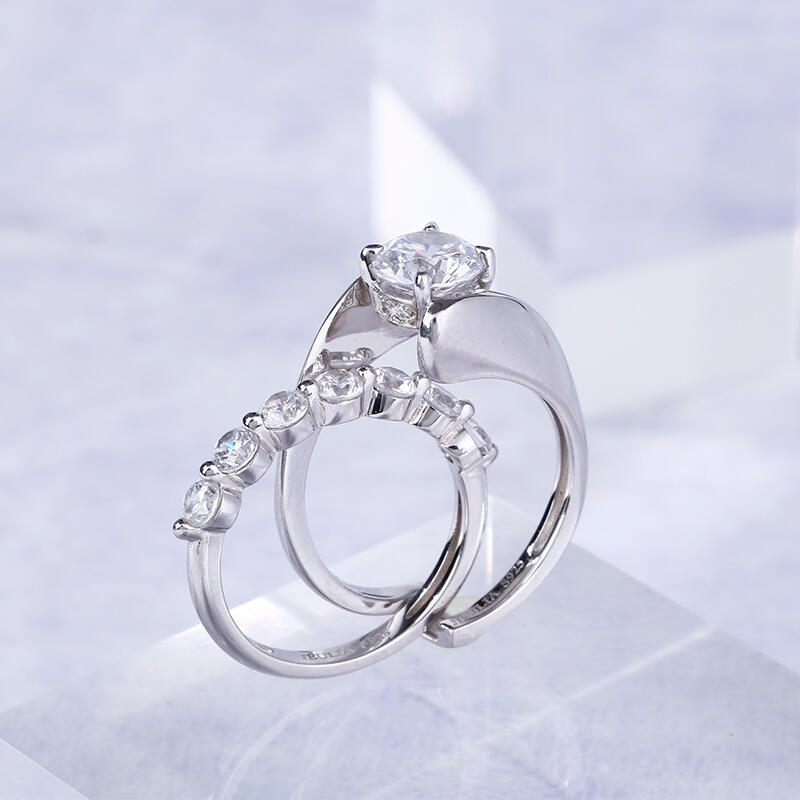 Jeulia Conjunto De Anillos Con Rama De Talla Redonda En Plata De Ley