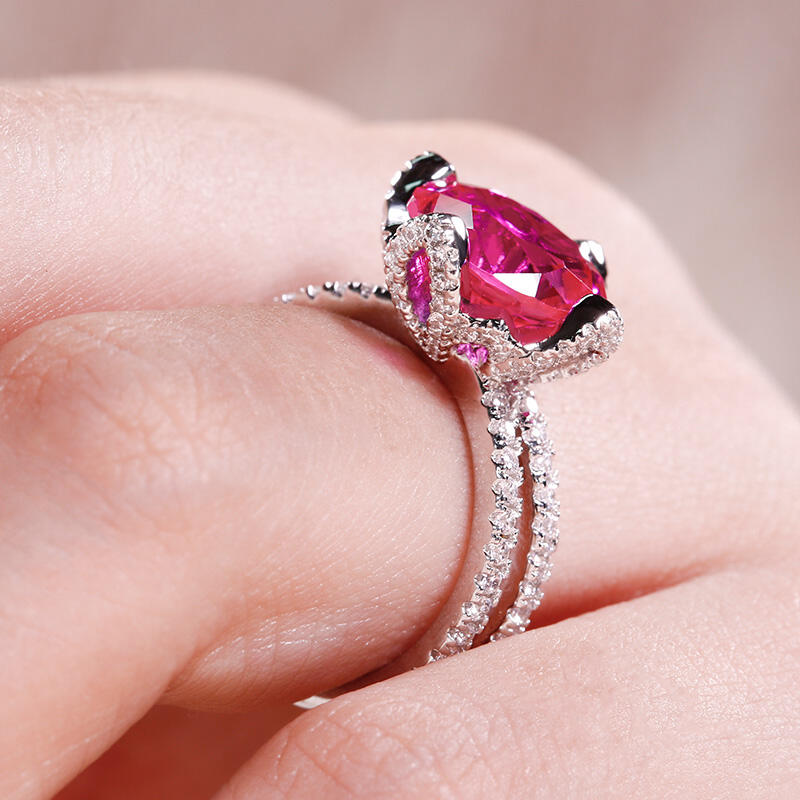 Blommönster Rundslipad Sterling Silverring