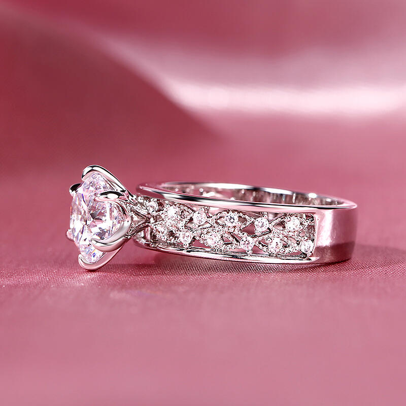 Jeulia Vintage Leaf Round Cut Sterling Silver Ring