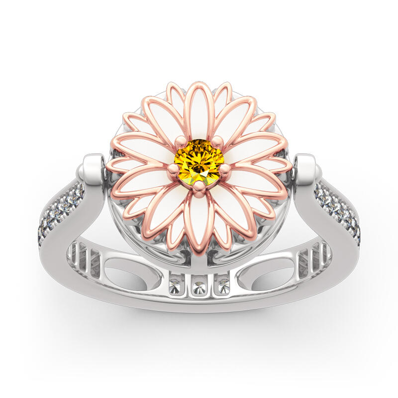 Jeulia "Blooming Daisy" Sterling Silver Personalized Photo Ring (With A Free Chain)