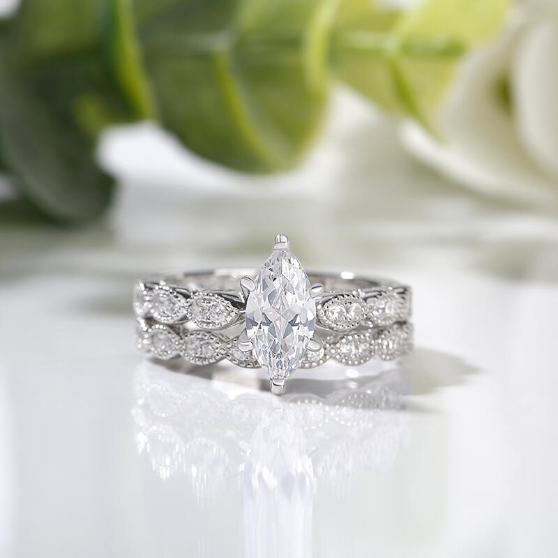 Klasyczny Zestaw Pierścionków Srebrnych z Szlifem Markisowym