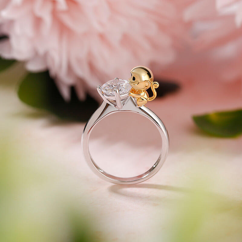 Jeulia キュート モンキー 猿デザイン ラウンドカット シルバー リング