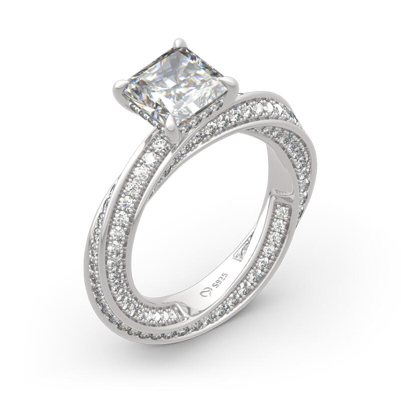 Jeulia Twist Design Princess Cut Sterling Silver Ring