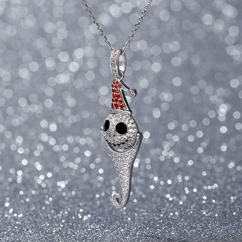 Jeulia "Christmas Hat Skull" Sterling Silver Necklace