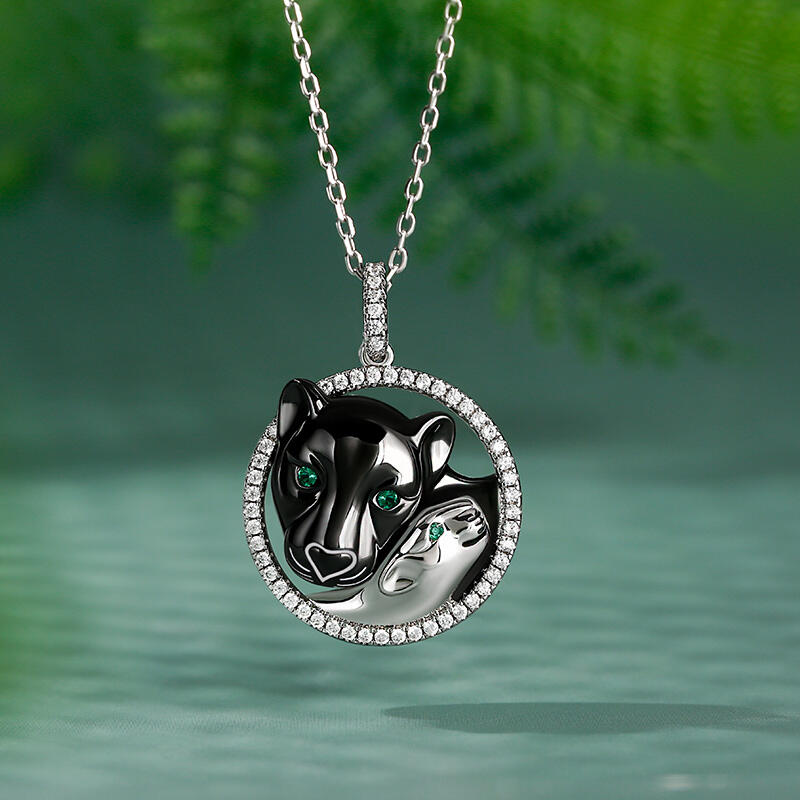 Jeulia ママ&ベビー クロヒョウ 黒豹デザイン シルバー ネックレス