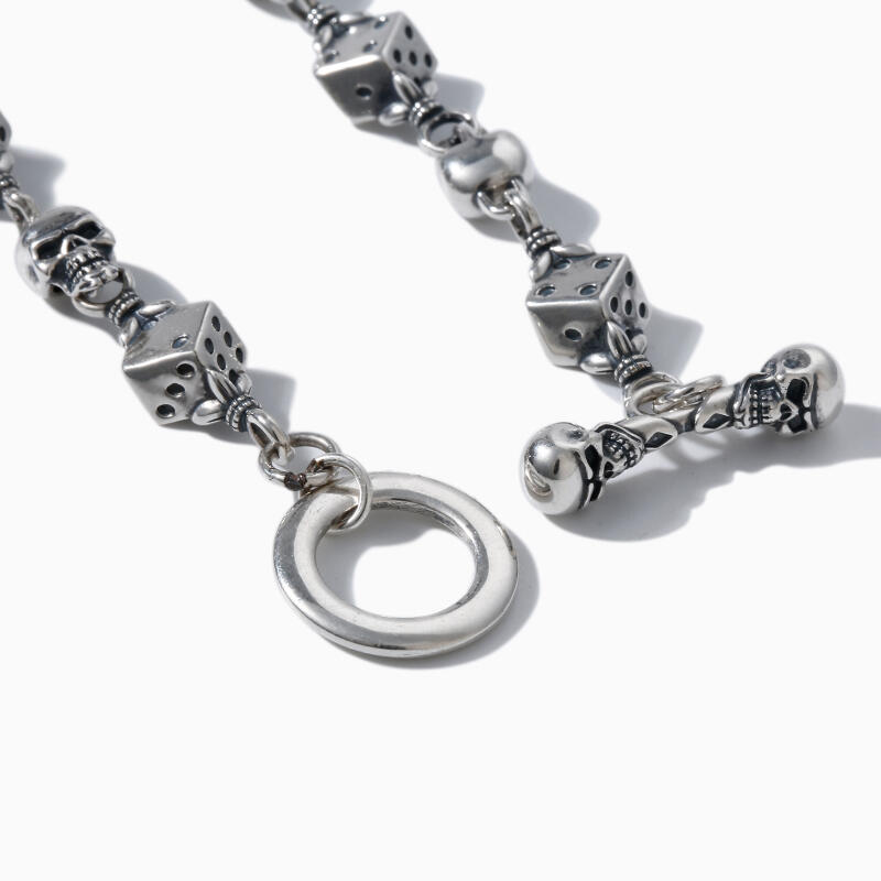 Jeulia Pulsera con juego de dados y calavera de plata de ley