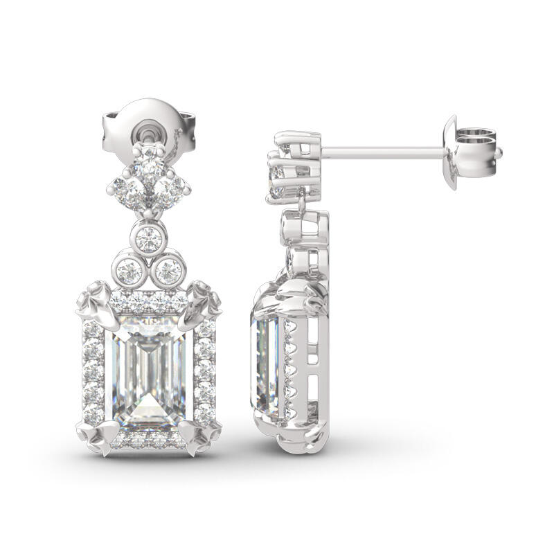 Jeulia Vintage Flower Halo Emerald Cut Sterling Silver Drop Earrings